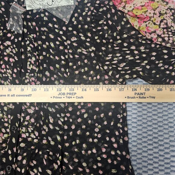 NWT Cecico Black Chiffon Floral Mini Dress Pink Rose Border Print Boho Size S - Picture 5 of 6